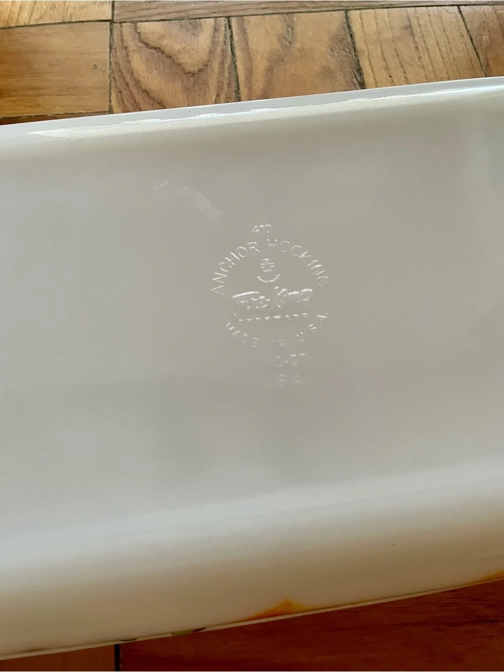 MCM vintage Anchor Hocking Fire-King milk glass rectangular Gay Fad baking dish